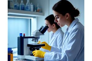 Scientists in a lab testing fabrics